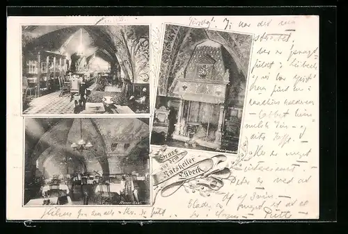 AK Lübeck, Gasthaus zum Ratskeller, Innenansichten