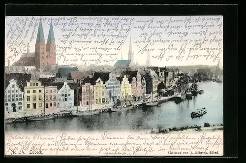 AK Lübeck, Uferpartie mit Kirche