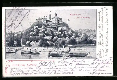 AK Blankenese bei Hamburg, Hotel auf dem Süllberg mit Dampfer