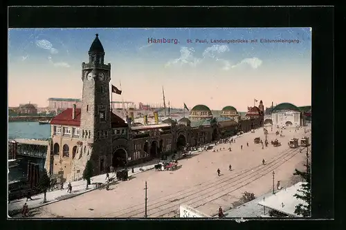 AK Hamburg-St. Pauli, Landungsbrücken und Elbtunnel