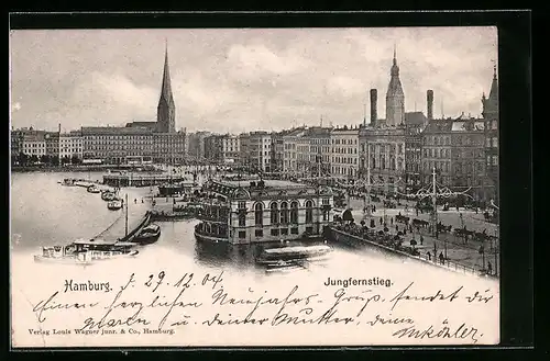 AK Hamburg-Neustadt, Strasse Jungfernstieg mit Booten