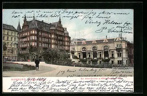 AK Hamburg-Neustadt, Jungfernstieg-Der Alster-Pavillon und Hotel Hamburger Hof