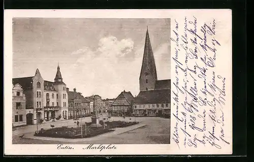 AK Eutin, Marktplatz mit Kirche und Obelisk