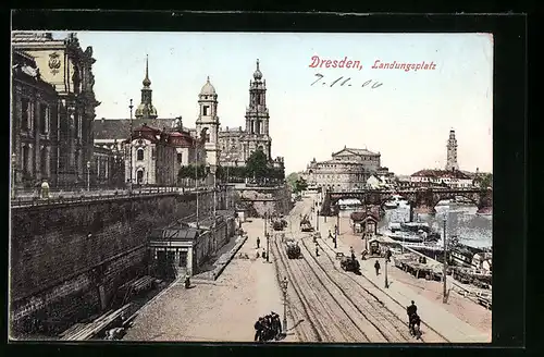AK Dresden, Landungsplatz mit Elbbrücke