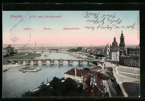 AK Dresden, Blick vom Fernheizwerk auf Brücken