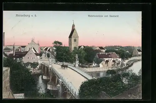 AK Merseburg a. S., Waterloobrücke und Neumarkt