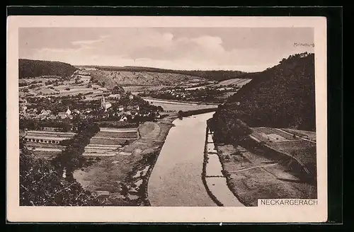 AK Neckargerach, Ortsansicht mit Neckar aus der Vogelschau