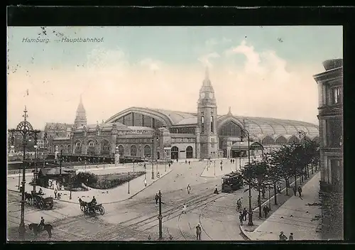 AK Hamburg-St.Georg, Hauptbahnhof mit Strassenbahn