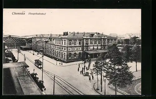AK Chemnitz, Strassenbahn vor dem Hauptbahnhof