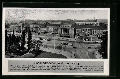 AK Leipzig, Hauptbahnhof mit Strasse, von oben gesehen