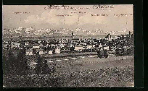 AK Kaufbeuren, Gebirgs- und Stadtpanorama