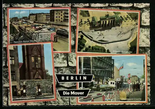 AK Berlin, Grenze, Heinrich-Heine-Strasse, Brandenburger-Tor, Checkpoint-Charlie, Berliner Mauer