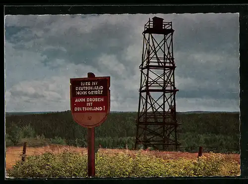 AK Zonengrenze Im Harz, Wachturm und Schild