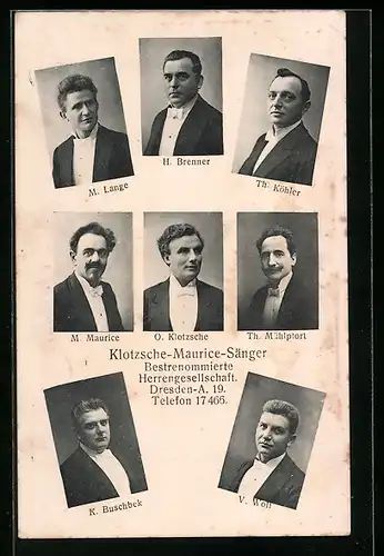 AK Dresden, Klotzsche-Maurice-Sänger Herrengesellschaft, M. Maurice, Th. Köhler, H. Brenner