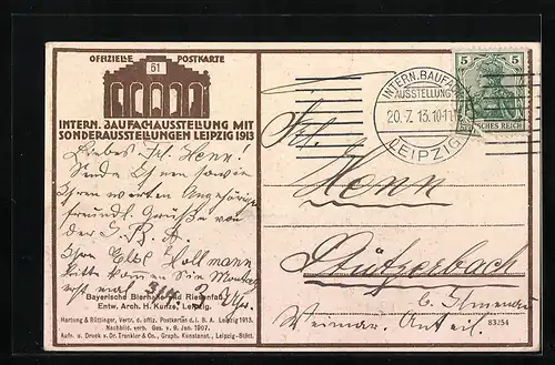 AK Leipzig, Intern. Baufachausstellung mit Sonderausstellungen 1913, Bayerische Bierhalle und Riesenfass
