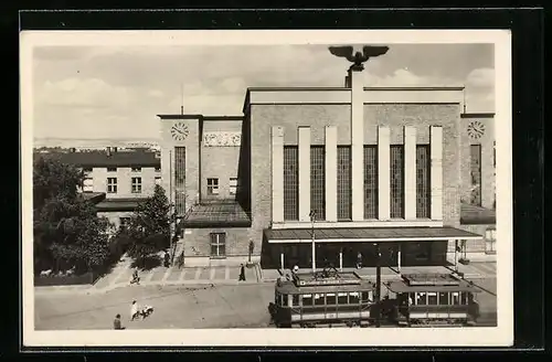 AK Olomouc, Bahnhof mit Strassenbahn