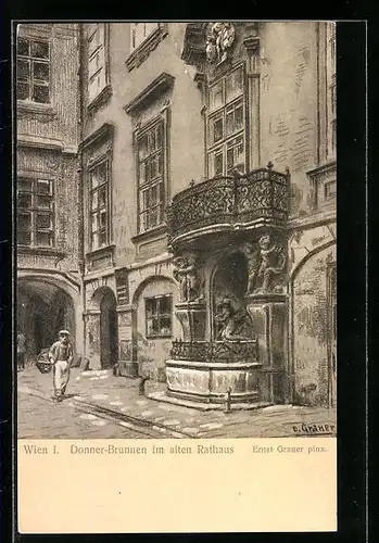 Künstler-AK Ernst Graner: Wien, Donner-Brunnen im alten Rathaus