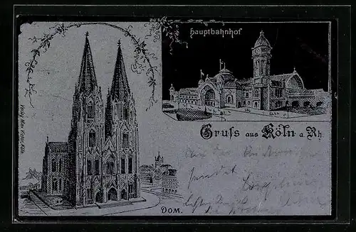 Lithographie Köln a. Rh., Dom, Hauptbahnhof