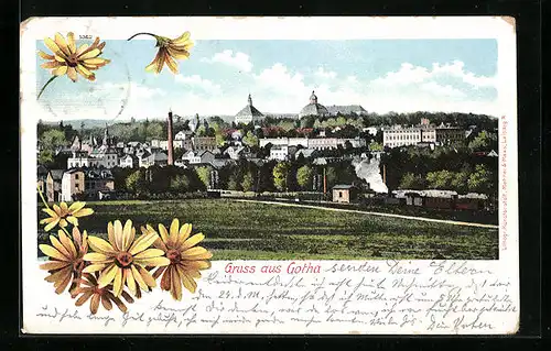 Lithographie Gotha, Totalansicht aus der Vogelschau