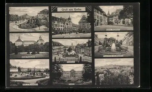 AK Gotha, Arnoldiplatz, Schloss Friedenstein, Ratskeller & Rathaus, Unterer Hauptmarkt, Museum