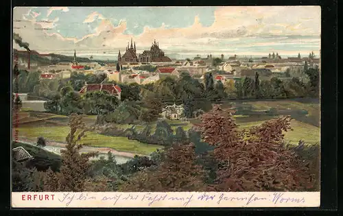 Präge-Lithographie Erfurt, Totalansicht aus der Vogelschau