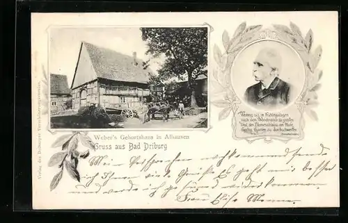 AK Bad Driburg-Alhausen, Weber`s Geburtshaus und Portrait