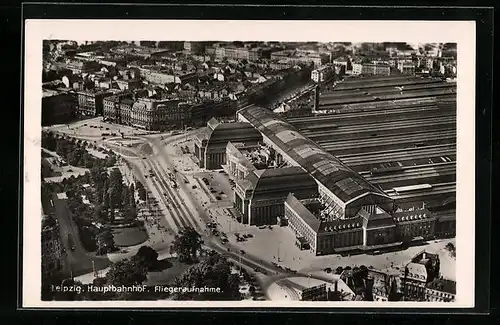 AK Leipzig, Hauptbahnhof, Fliegeraufnahme