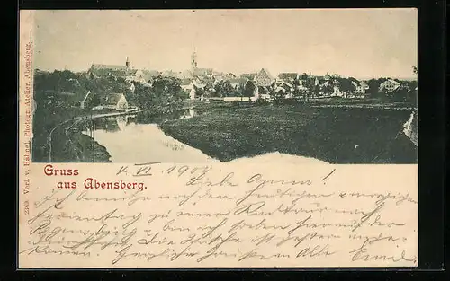 AK Abensberg, Ortsansicht mit Fluss