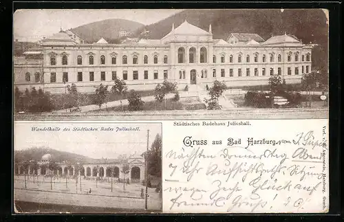 AK Bad Harzburg, Städtisches Badehaus Juliushall mit Wandelhalle