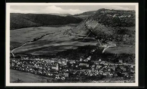 AK Deggingen, Ortsansicht mit Nordalbbberg aus der Vogelschau