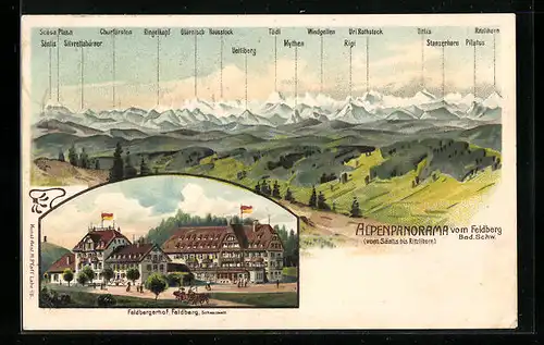 Künstler-AK Feldberg / Schwarzwald, Alpenpanorama, Feldberghof