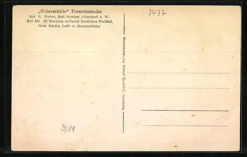 AK Bad Sooden-Allendorf a. W., Fremdenheim Hainsmühle R. Weber