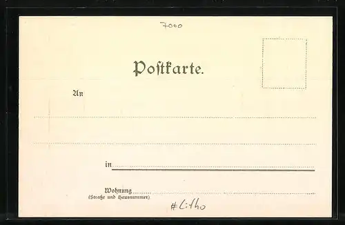 Lithographie Stuttgart, Stadtblick über die Dächer & Wappen