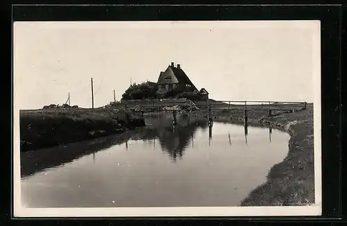 AK Wyk /Föhr, Kanal mit Brücke und Anwesen