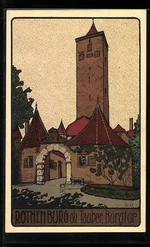 Steindruck-AK Rothenburg ob Tauber, Partie am Burgtor