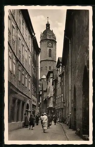 AK Jena, Rathausgasse mit Kirchturm