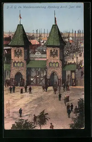 AK Stuttgart, D. L. G. Wanderausstellung 1908, Eingang des Ausstellungsgeländes