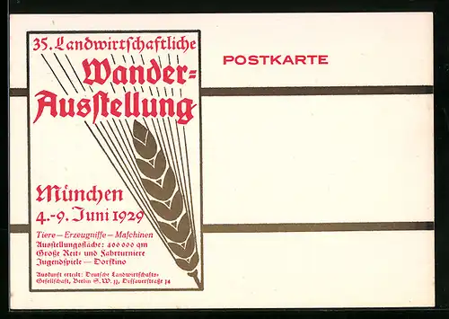 AK München, 35. Landwirtschaftliche Wander-Ausstellung 1929, Weizenstrauch