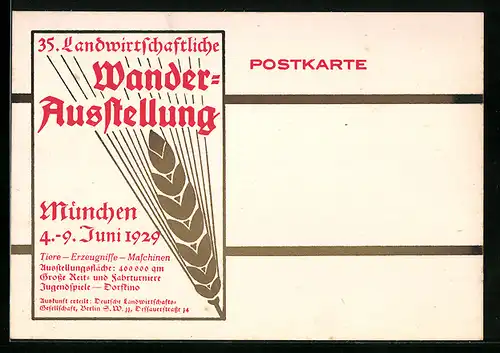 AK München, 35. Landwirtschaftliche Wander-Ausstellung 1929, Weizenstrauch