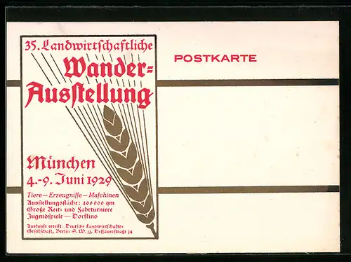 AK München, 35. Landwirtschaftliche Wander-Ausstellung 1929, Weizenstrauch