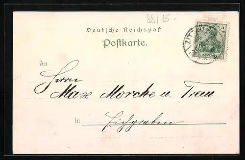 Künstler-AK Zittau, Oberlausitzer Gewerbe- und Industrie-Ausstellung 1902, Konditorei und Leuchtfontäne
