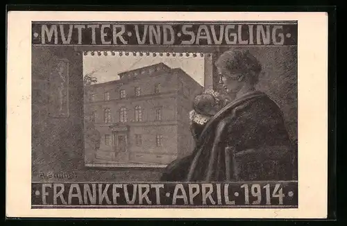 Künstler-AK Frankfurt, Ausstellung Mutter und Säugling 1914 im Senckenbergianum