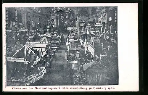 AK Hamburg, Gastwirthsgewerbliche Ausstellung 1902, Innenansicht einer Ausstellungshalle