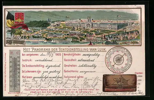 Lithographie Luik, Het Panorama der Tentoonstelling 1905, Barometer, Thermometer