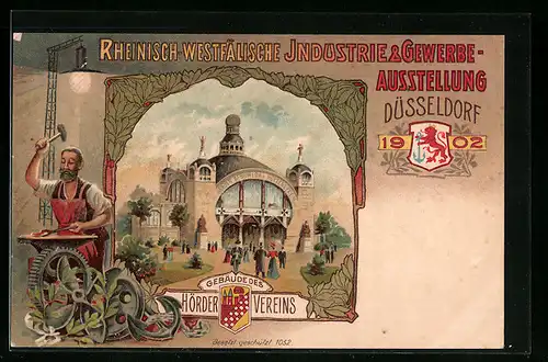 Lithographie Düsseldorf, Rheinisch-Westfälische Industrie- & Gewerbe-Ausstellung 1902, Gebäude des Hörder Vereins