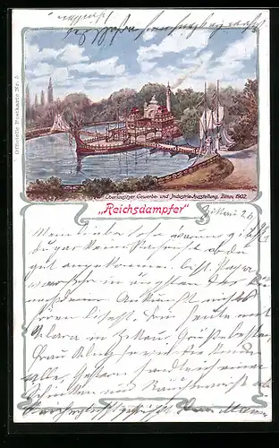 Lithographie Zittau, Oberlausitzer Gewerbe- und Industrie-Ausstellung 1902, Reichsdampfer