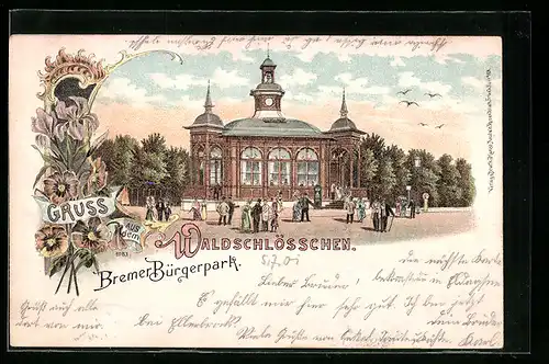 Lithographie Bremen, Waldschlösschen im Bürgerpark