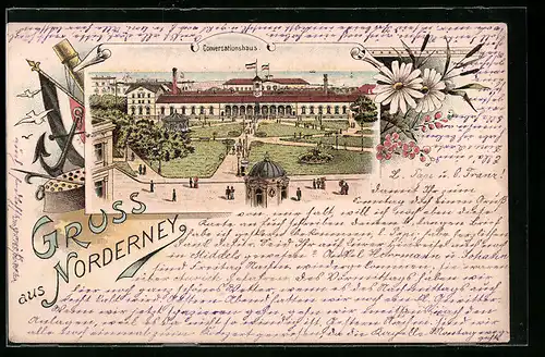 Lithographie Norderney, Conversationshaus mit Anlagen