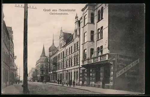 AK Neumünster, Bekleidungsgeschäft Carl Müller & Söhne, Christianstrasse