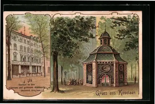 Lithographie Kevelaer, Gasthof zu den silbernen und goldenen Schlüsseln, Inh.: Heinrich Gruyters